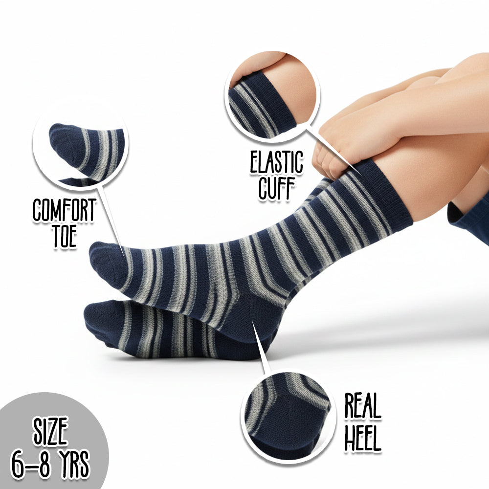 Boys' Cotton Blend Striped Crew Socks