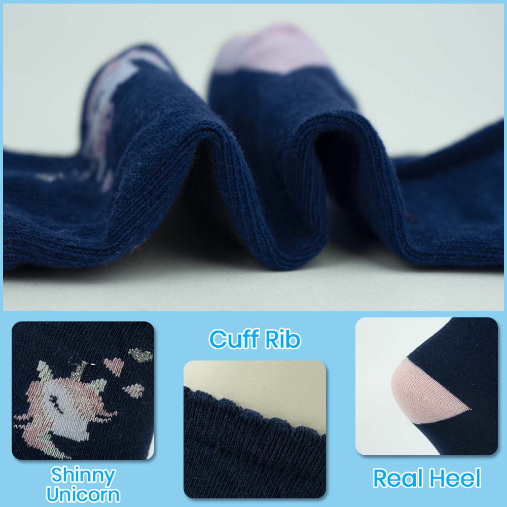 Unicorn Girls Navy Crew Socks