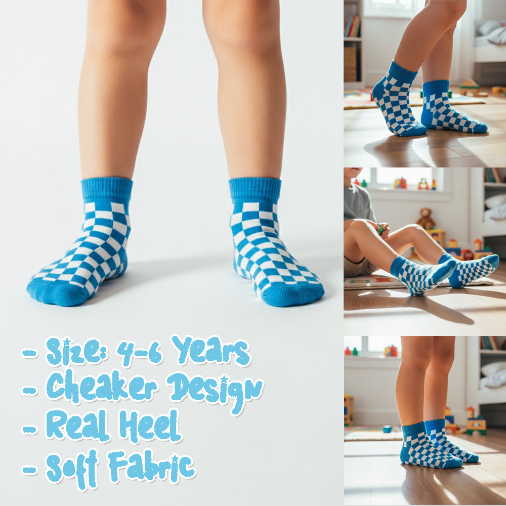 Boys Blue & White Checkered Ankle Socks