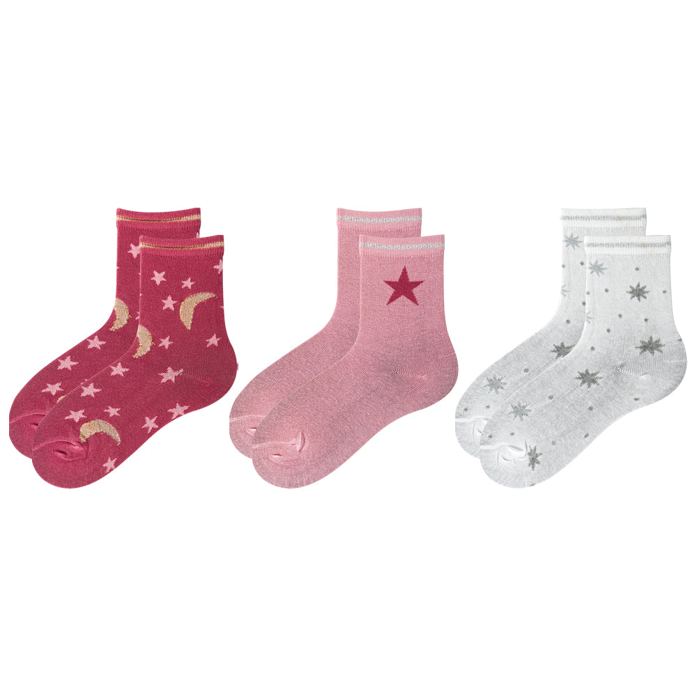 Pack of 3 - Girls Star & Moon Print Ankle Sock