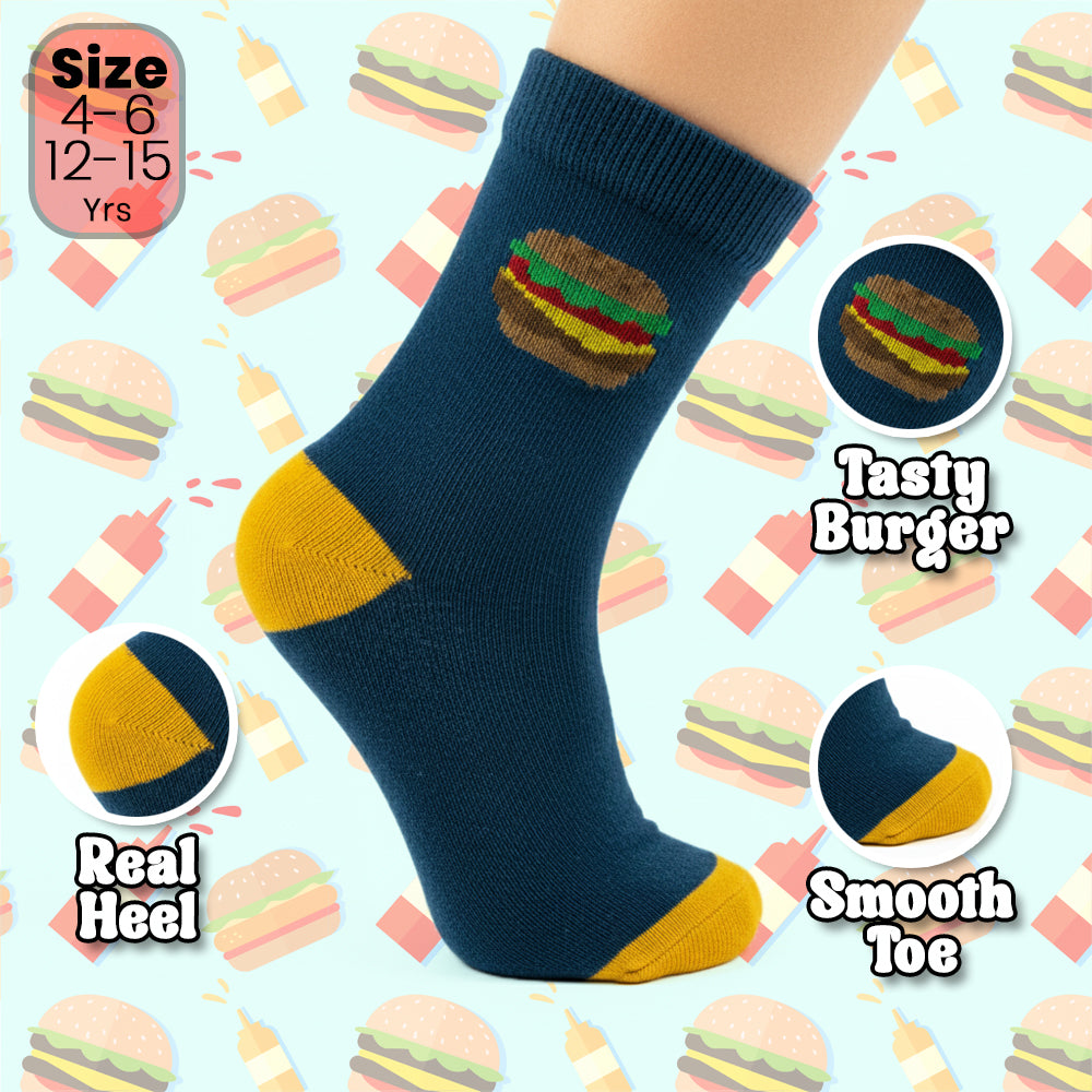 Boys Burger Print Crew Socks