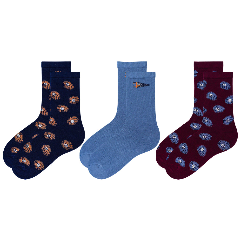 Boys Baseball Glove Print Crew Socks