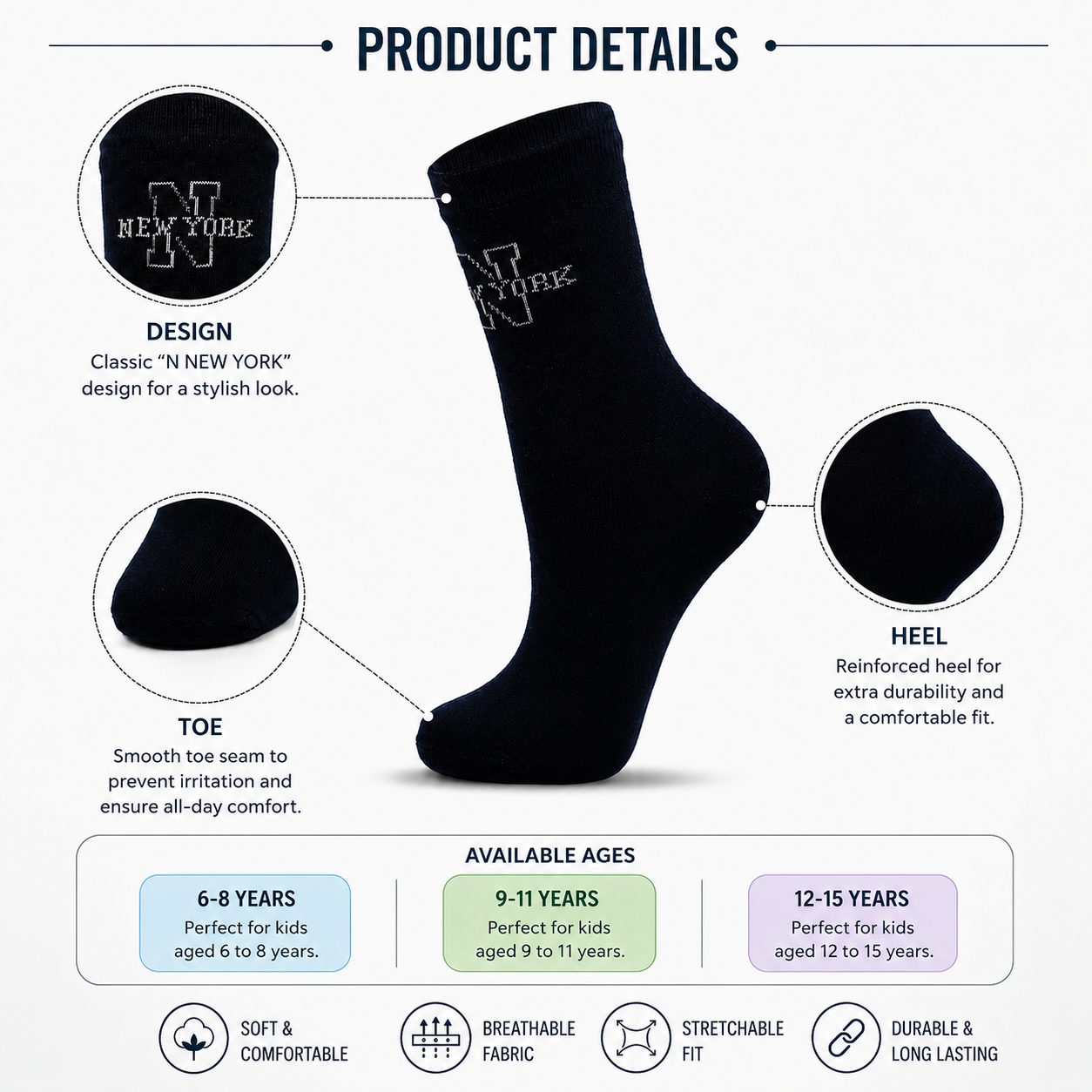 Boys "New York" Graphic Crew Socks