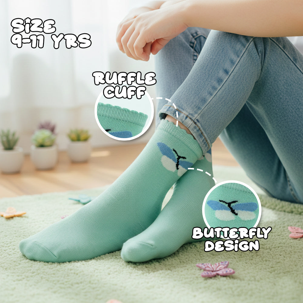 Mint Green Butterfly Ankle Girls Socks