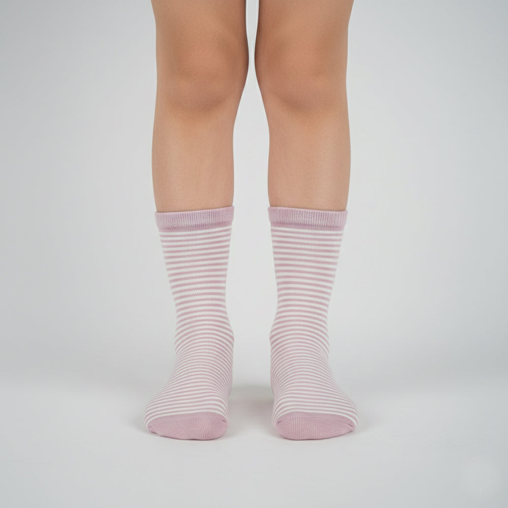 Girls' Pink & White Striped Crew Socks