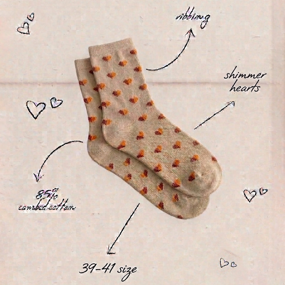 Women Crew Socks with Sparkle Heart Pattern