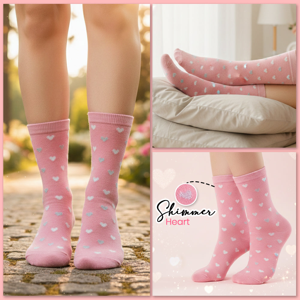 Girls Heart Print Cotton Crew Socks