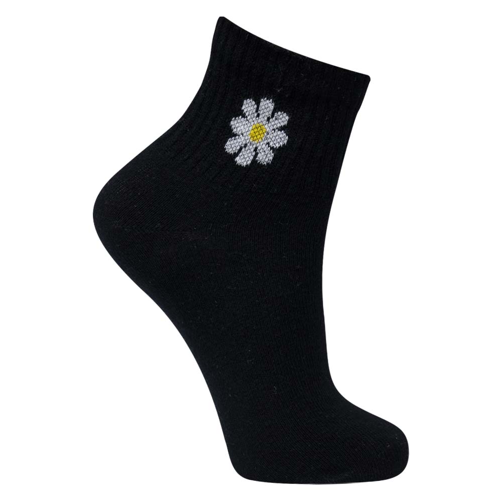 Black With Flower Print Crew Socks
