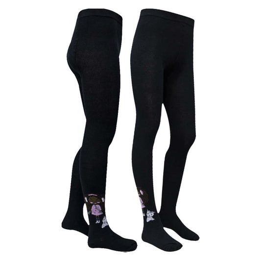 The Enchanted Doll design Girls Black Tights