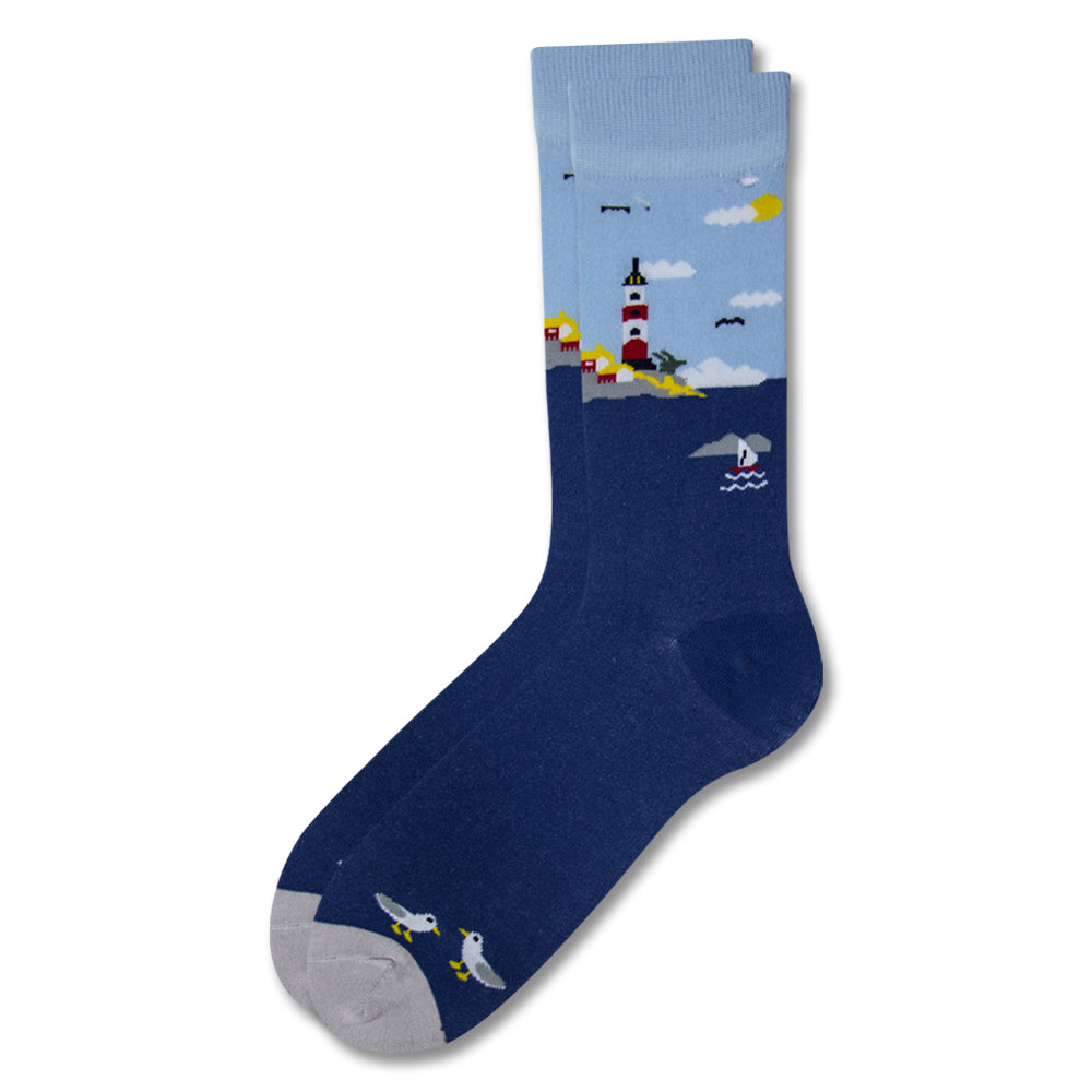 Men Lighthouse Seascape Print Socks