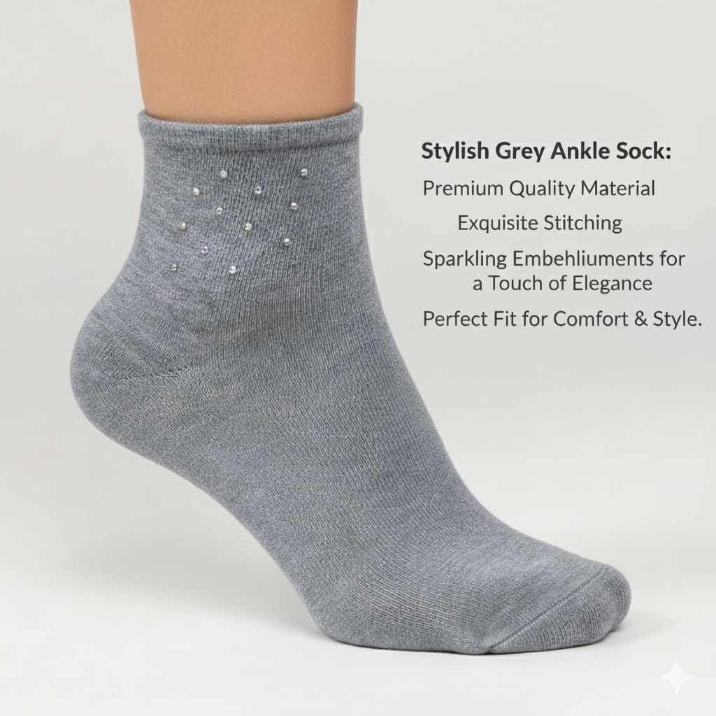 Women Crystal Embellished Ankle Socks