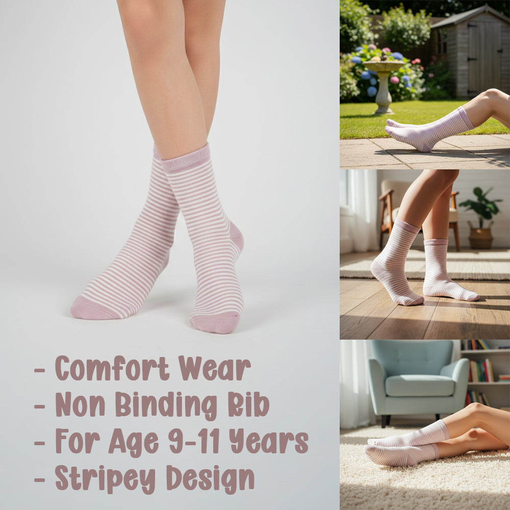 Girls' Pink & White Striped Crew Socks