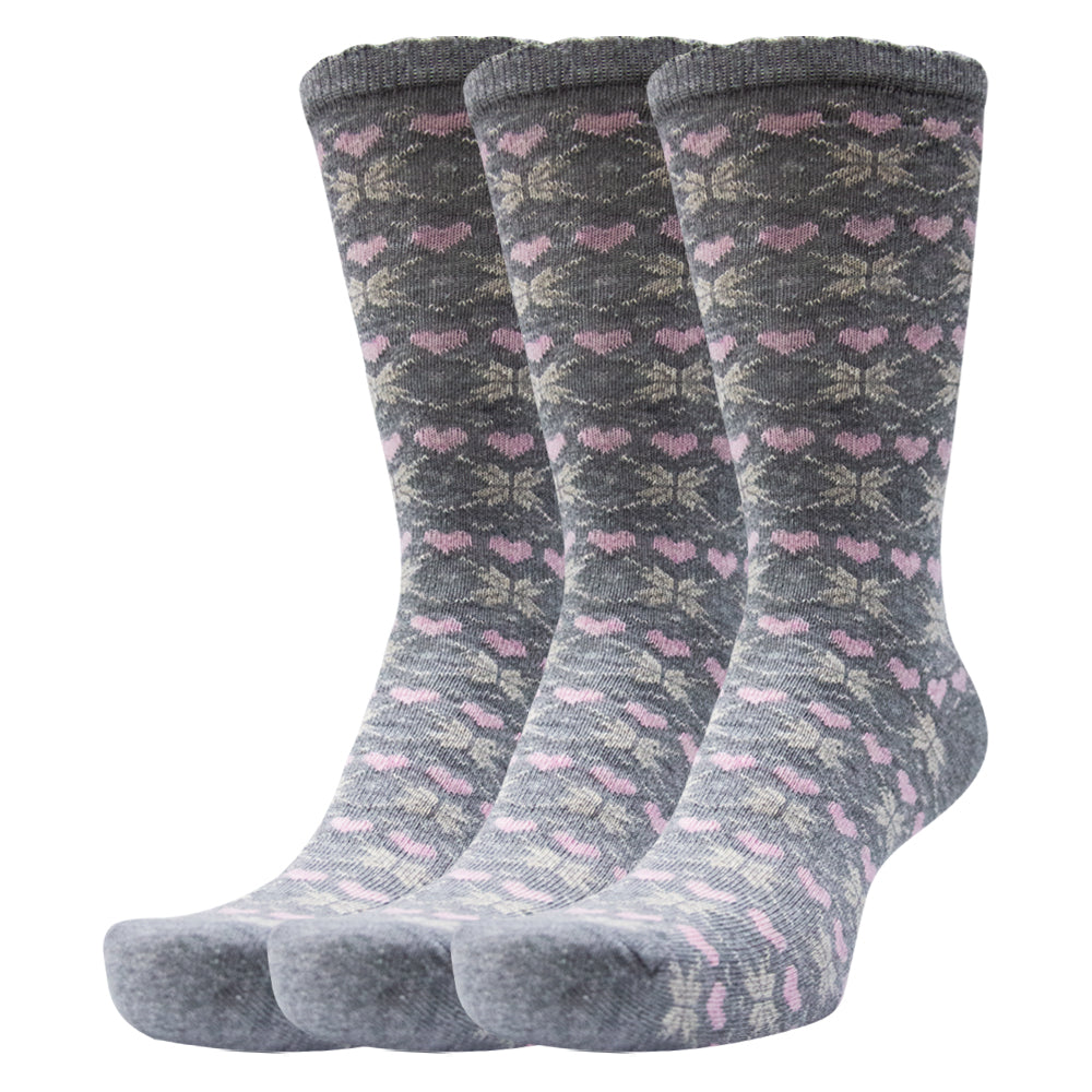 Women Grey with Pink Heart Print Crew Socks
