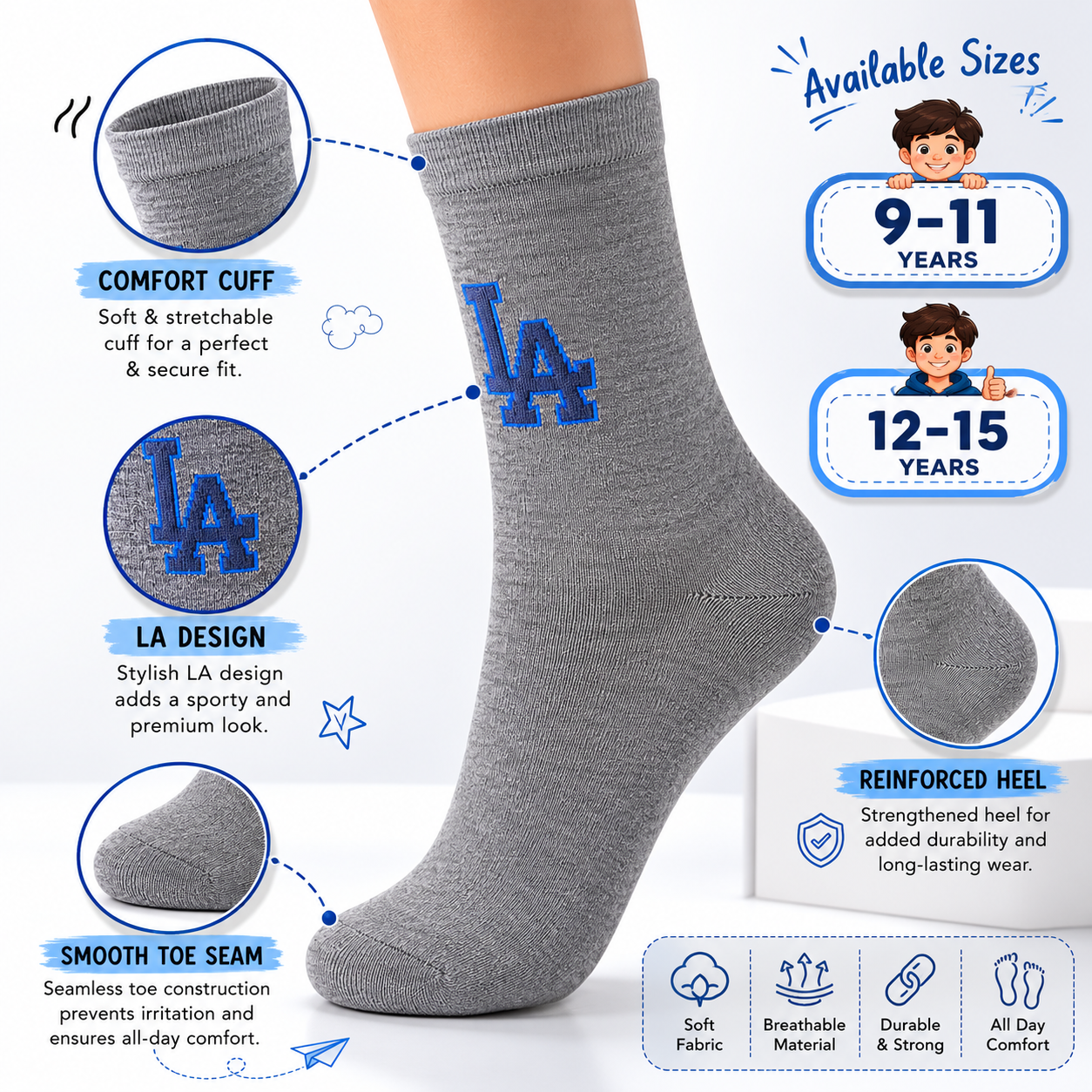 Boys LA Print Crew Socks