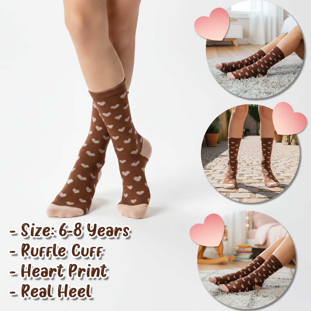 Girls' Heart Pattern Crew Socks