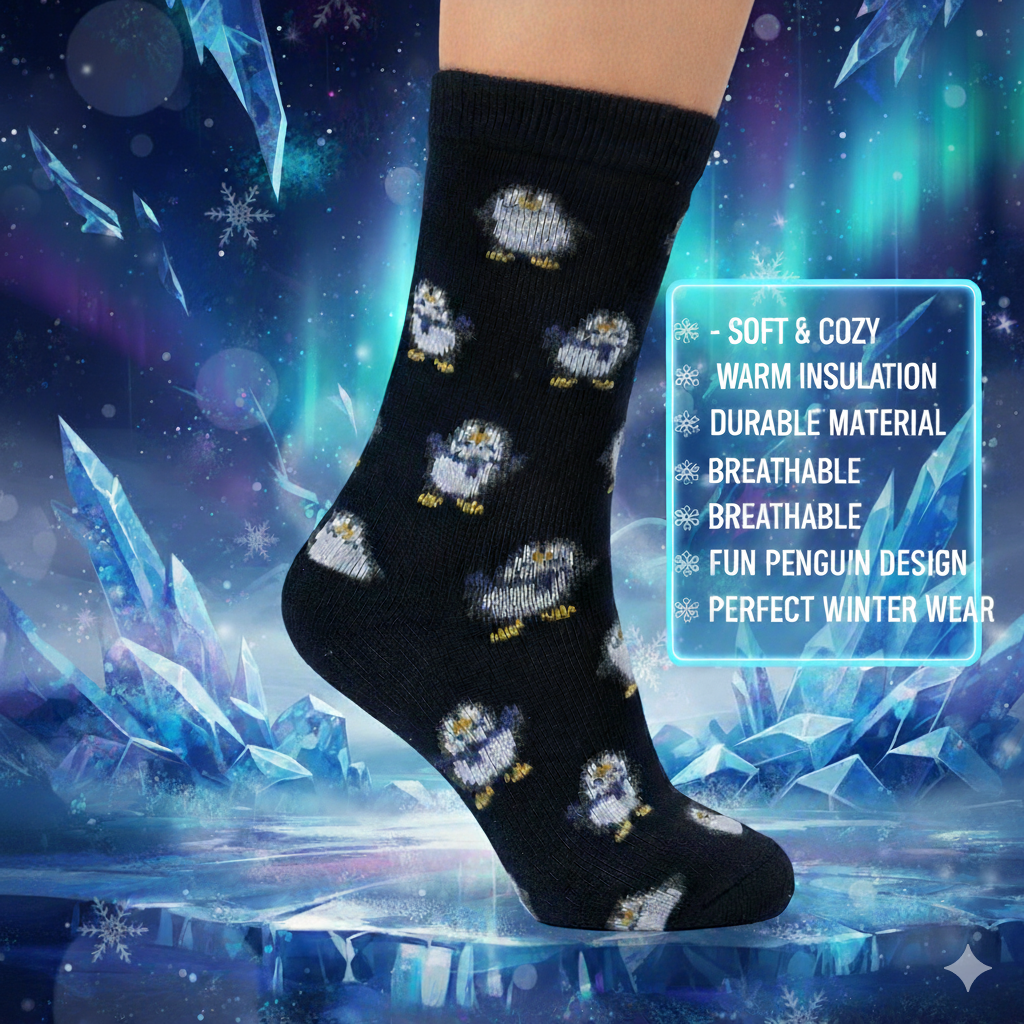 Penguin Print Crew Socks For unisex