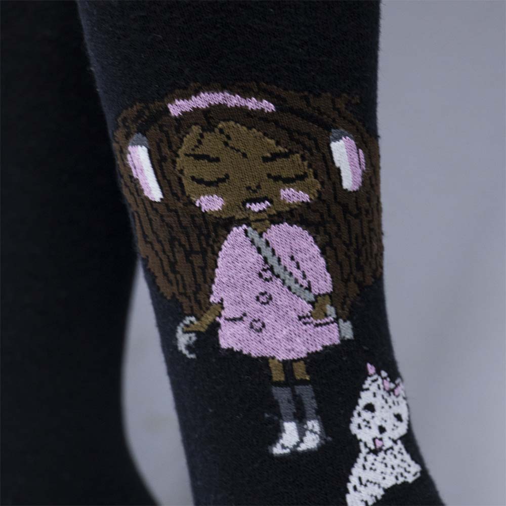 The Enchanted Doll design Girls Black Tights