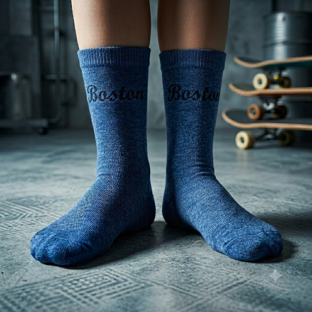Boys Boston Print Crew Socks