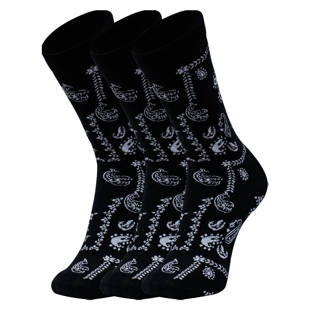 Pack of 3 - Men Mandala Trendy Black Patterned Crew Socks