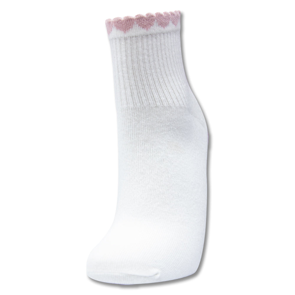 Girls Pink Heart Ribbed Short Crew Socks