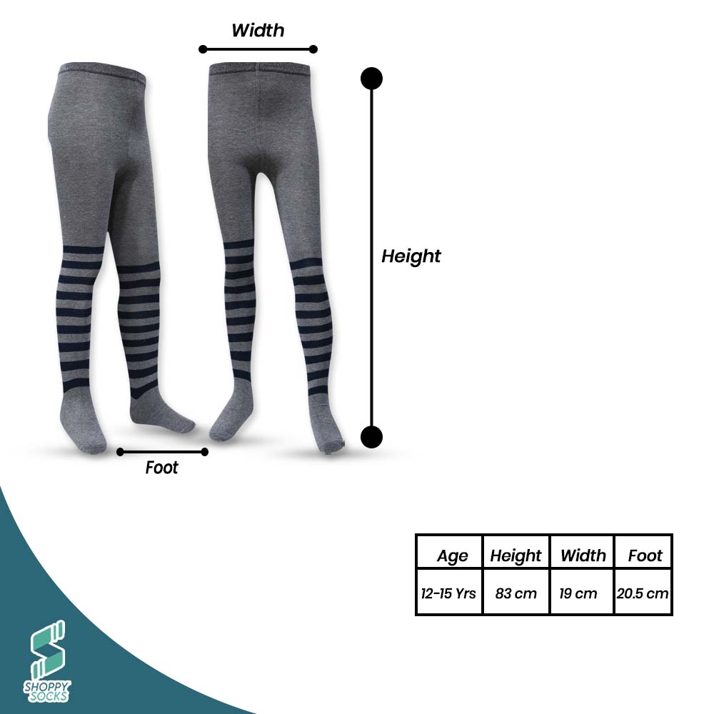 Girls Grey With Navy Striped Tights (HTG)