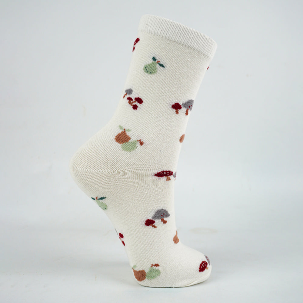 Girls Mushroom & Pear Print Crew Socks