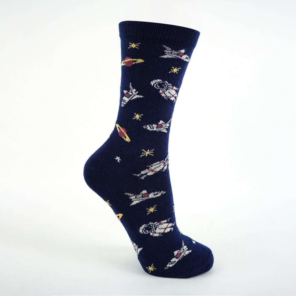 Boys Navy Blue Space Exploration Print Socks