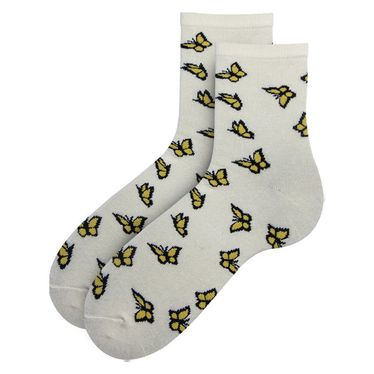 Women Butterfly Print Crew Socks