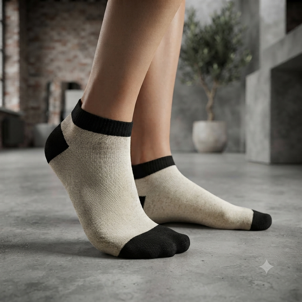 Women's Beige with Black Ankle Socks