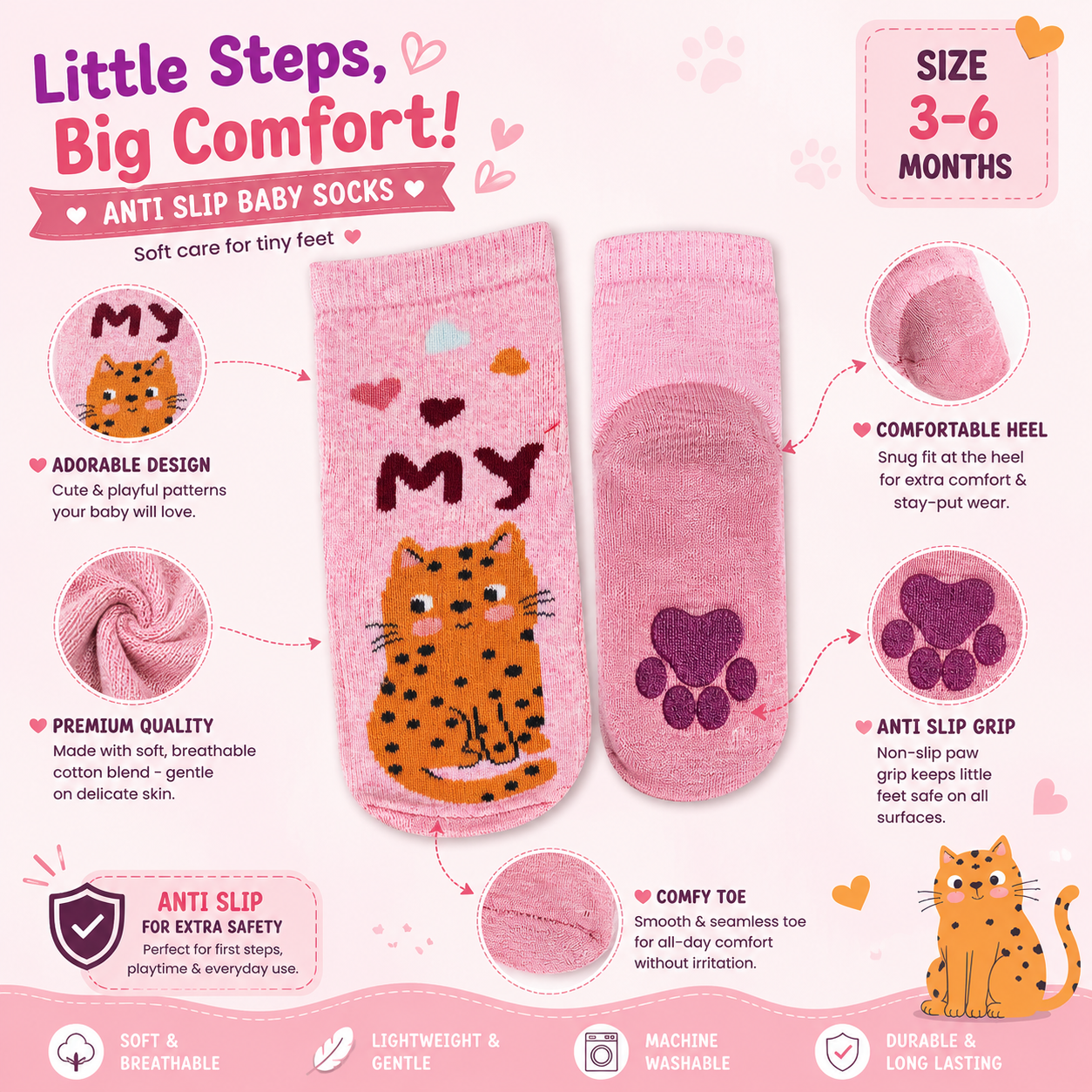 Girls Cat Pattern Anti-slip socks