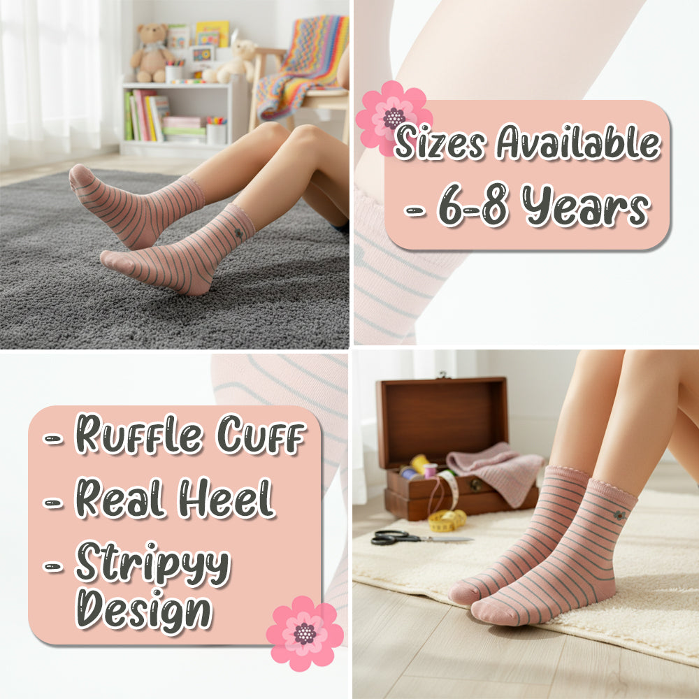 Premium Ruffle-Trim Striped Girls Socks