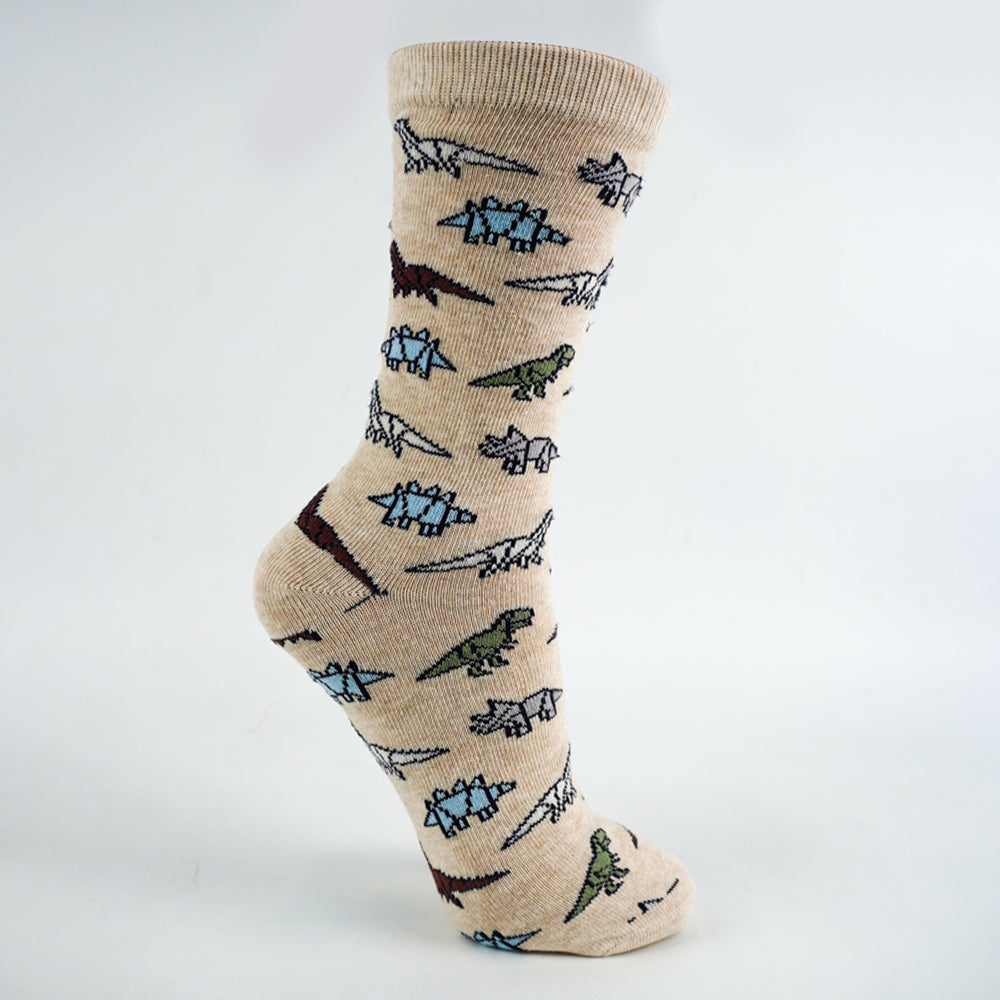 Boys Dinosaurs Print Crew Beige Socks