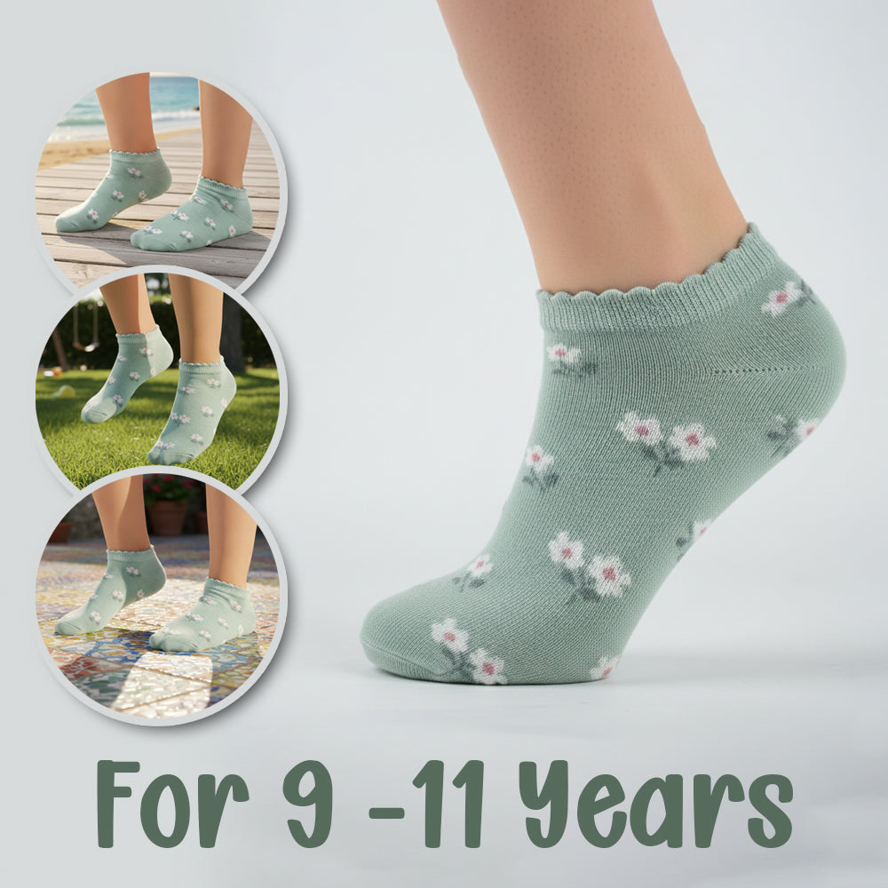 Girl Floral Green Ankle Socks