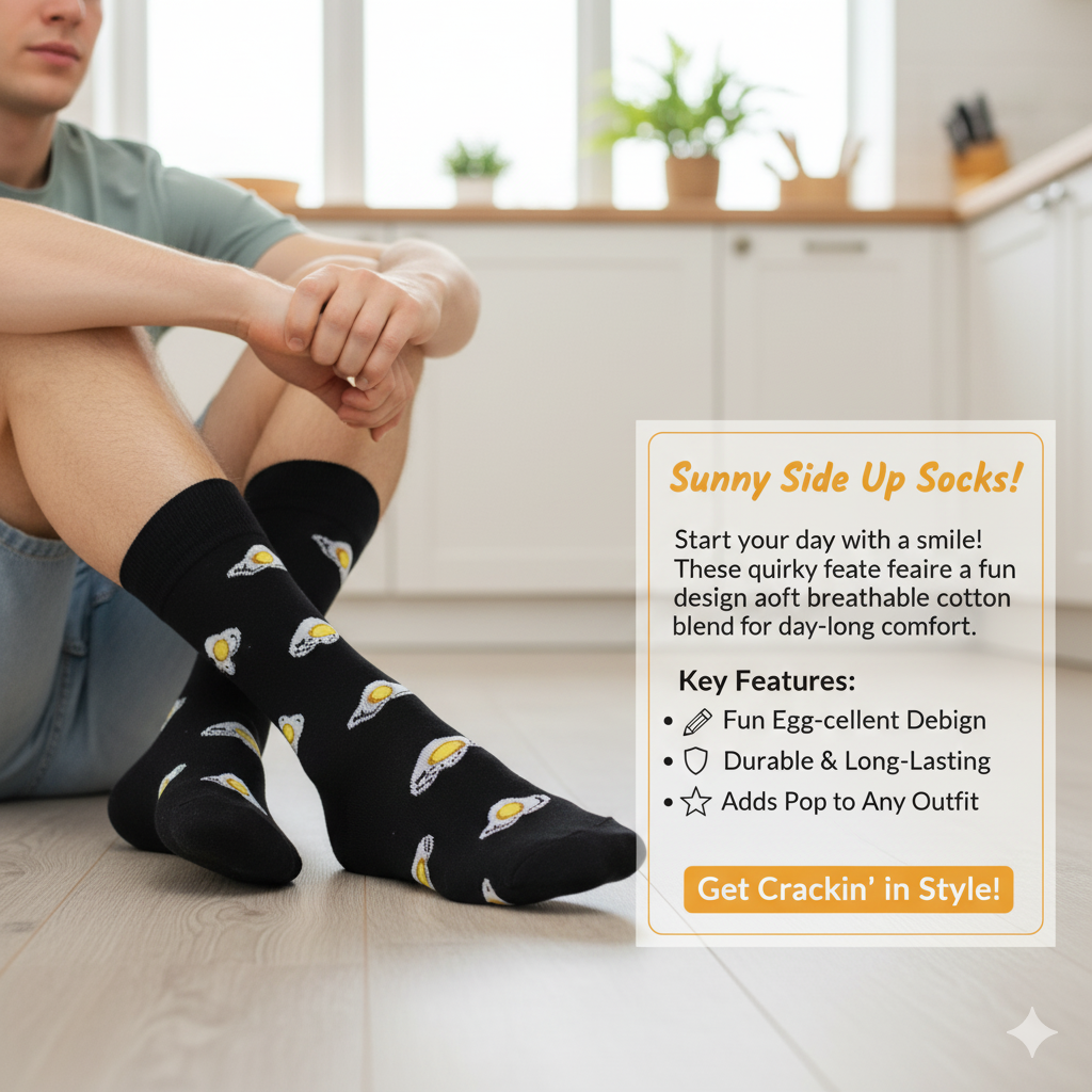 Men Fried Egg Print Novelty Crew Socks