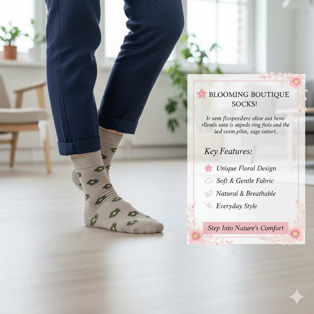 Women Taupe Floral Crew Socks