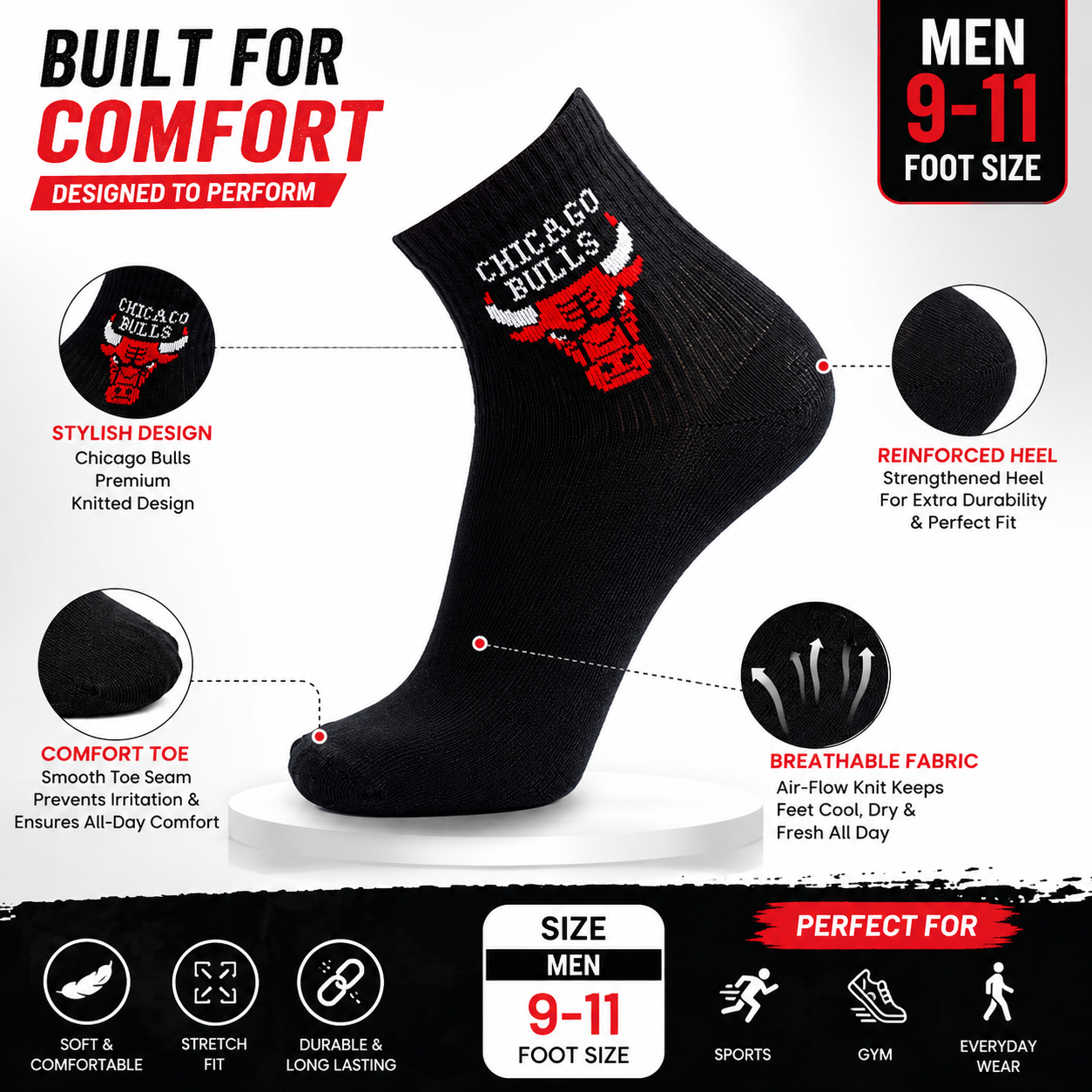 Men Bull Print Quarter Socks