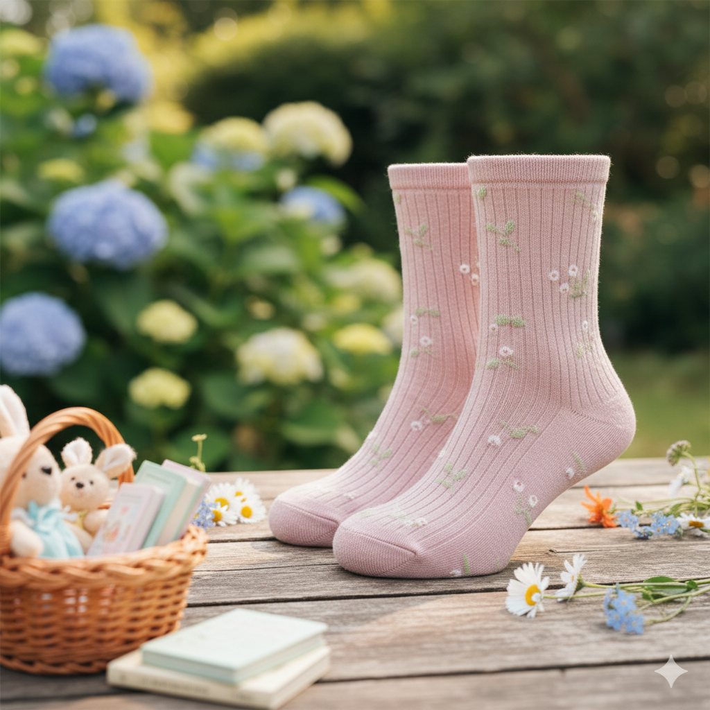 Floral Ribbed Socks for Girls