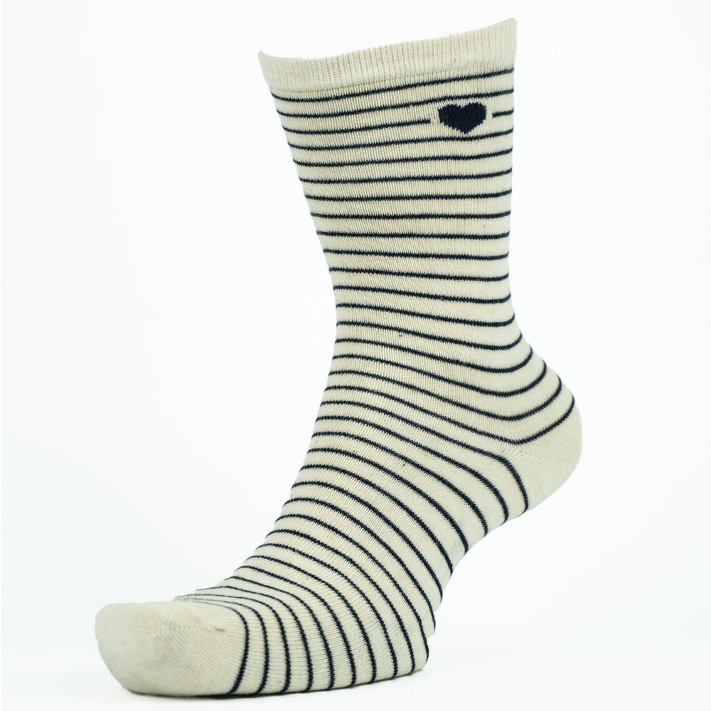 Heart-Striped Crew Socks for Women