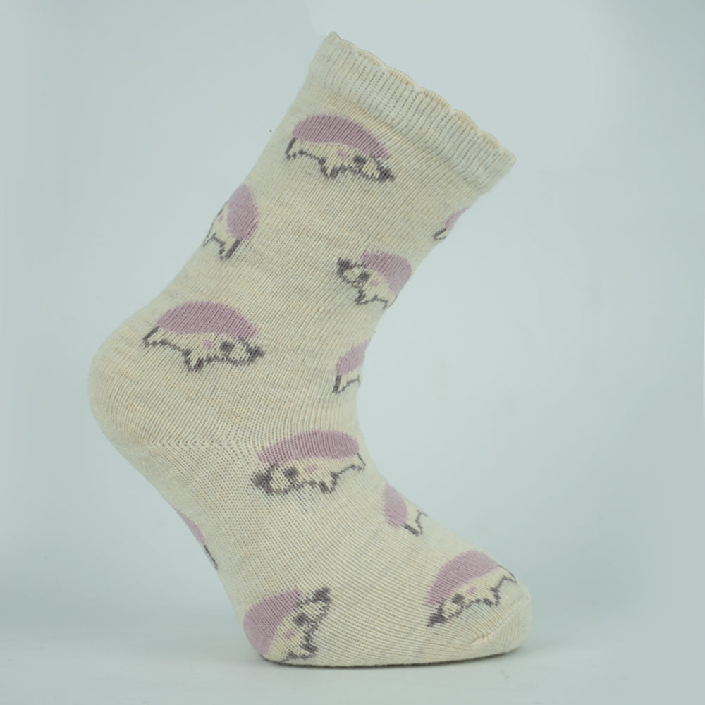 Hedgehog Print & Scallop Trim Baby Socks