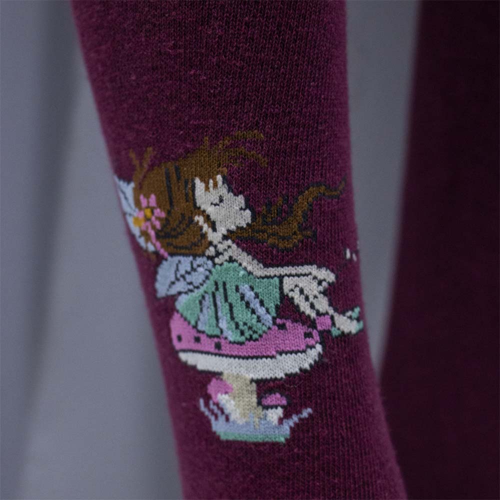 Maroon With Fairy Print Cotton Tights for Girls (OT)