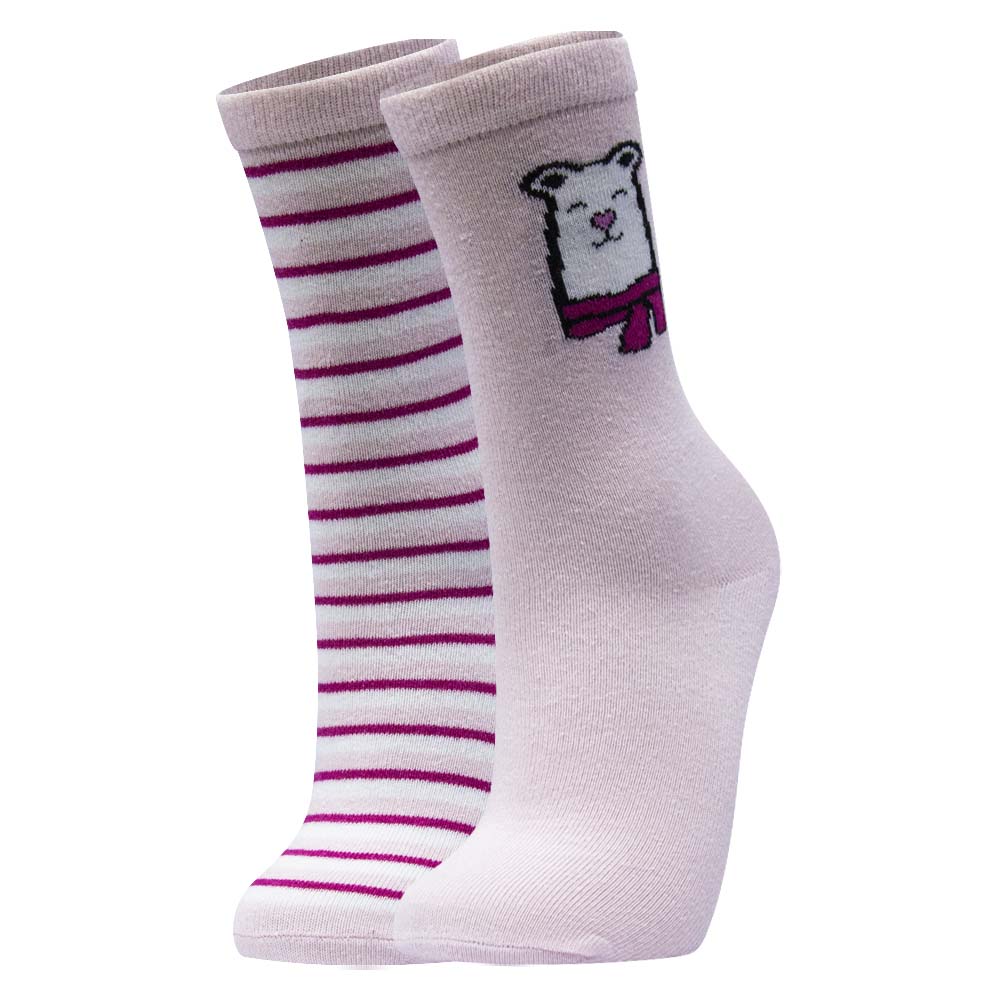 Cozy Critter & Stripe Girls' Crew Socks
