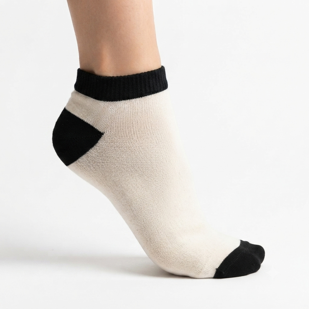 Women's Beige with Black Ankle Socks