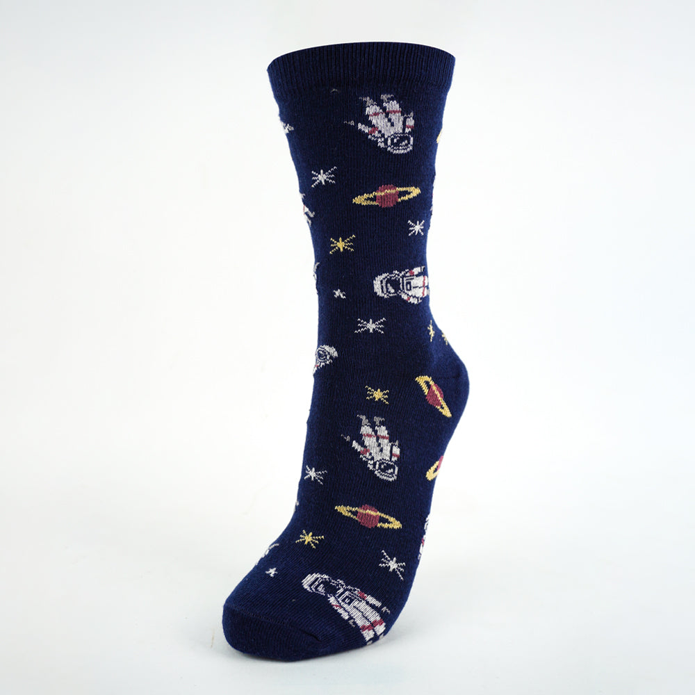Boys Navy Blue Space Exploration Print Socks