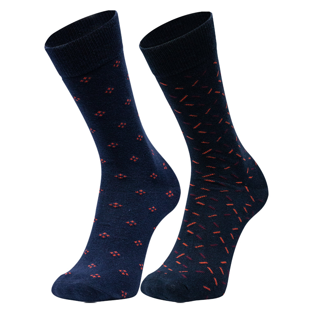 Pack of 2 - Men’s Navy Blue Patterned Crew Socks