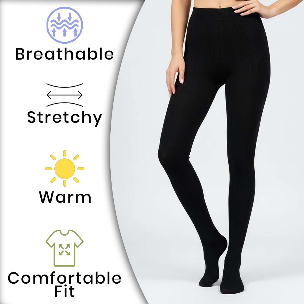 Girl's Trendy Black Cable Knit Tights (OT)