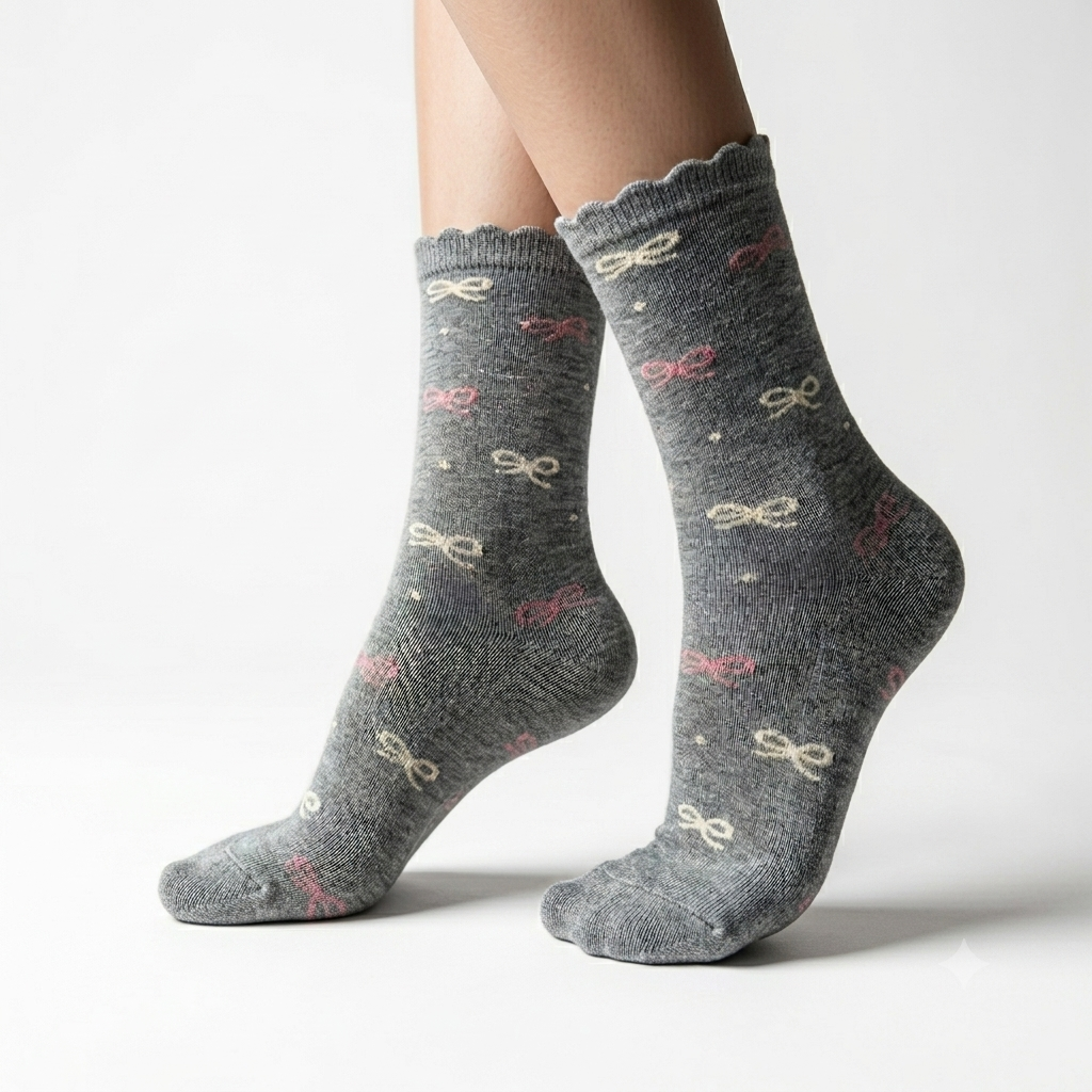 Girls Ribbon Print Crew Socks