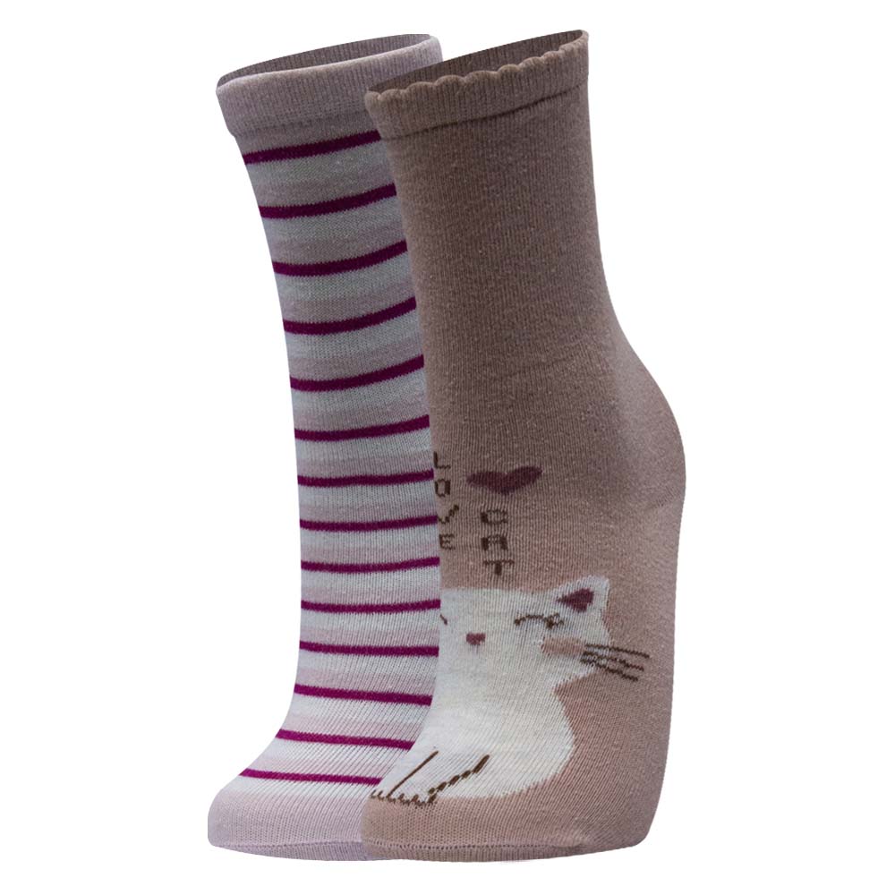 Girl's Cat & Stripe Crew Socks