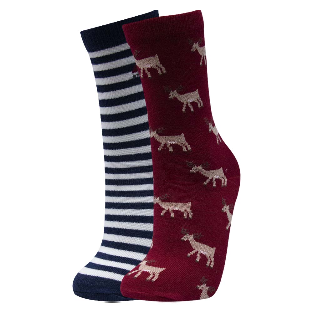 Stripes & Whimsical Deer Pattern Kids Unisex Crew Sock