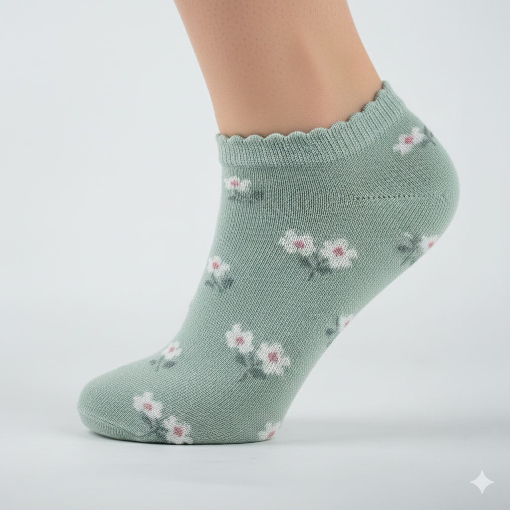 Girl Floral Green Ankle Socks