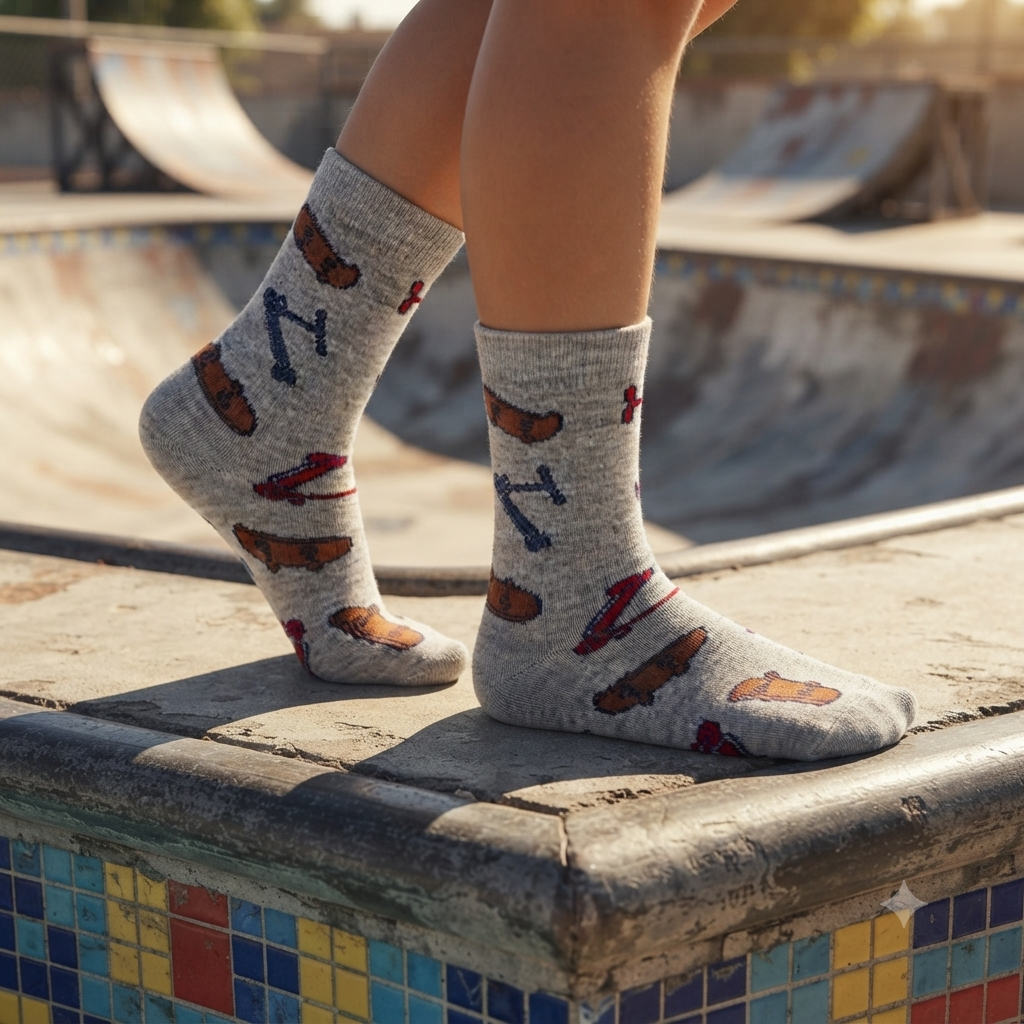 Boys Skater & Scooter Print Crew Socks